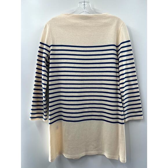 Milly Women's Blue Cream Striped Cotton Boat Neck Long Sleeve Tunic Top Size P - Picture 2 of 9